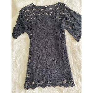 Venus Black Witch Whimsigoth Open Embroidered Lace Flounce Sleeve Dress Sz‎ M